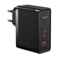 Ładowarka sieciowa Baseus GaN5 Pro, USB-C + USB, 100W + kabel (czarna)